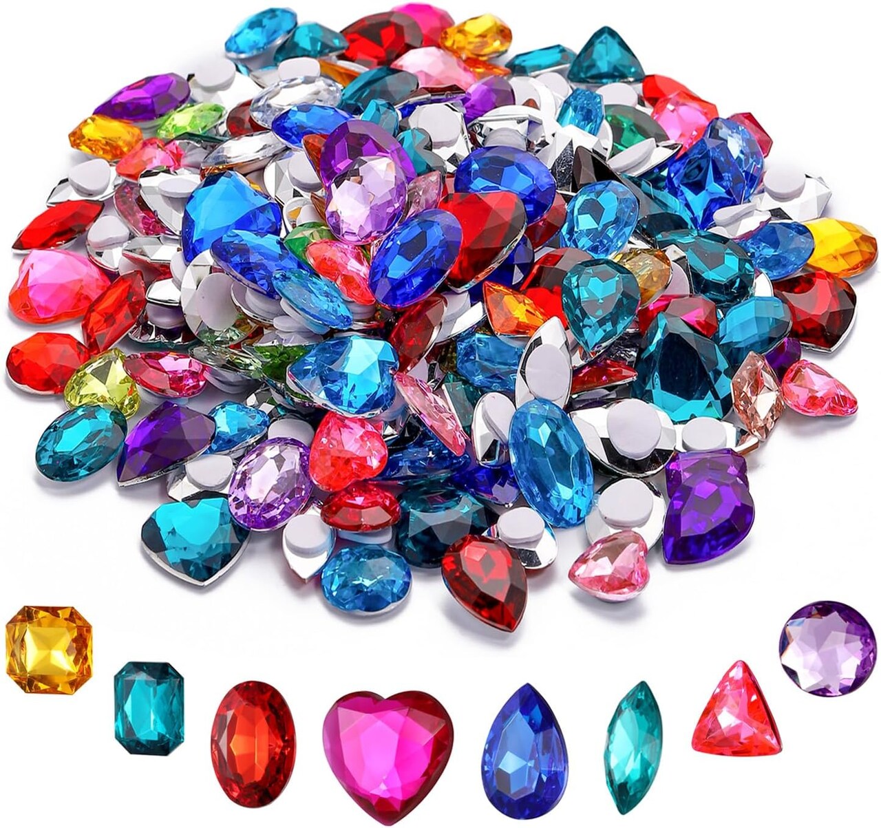 Self Adhesive Craft Jewels Jumbo Bling Crystal Gem Stickers Assorted Shapes Colors Rhinestone Stickers for Arts & Crafts Projects Pack of 110